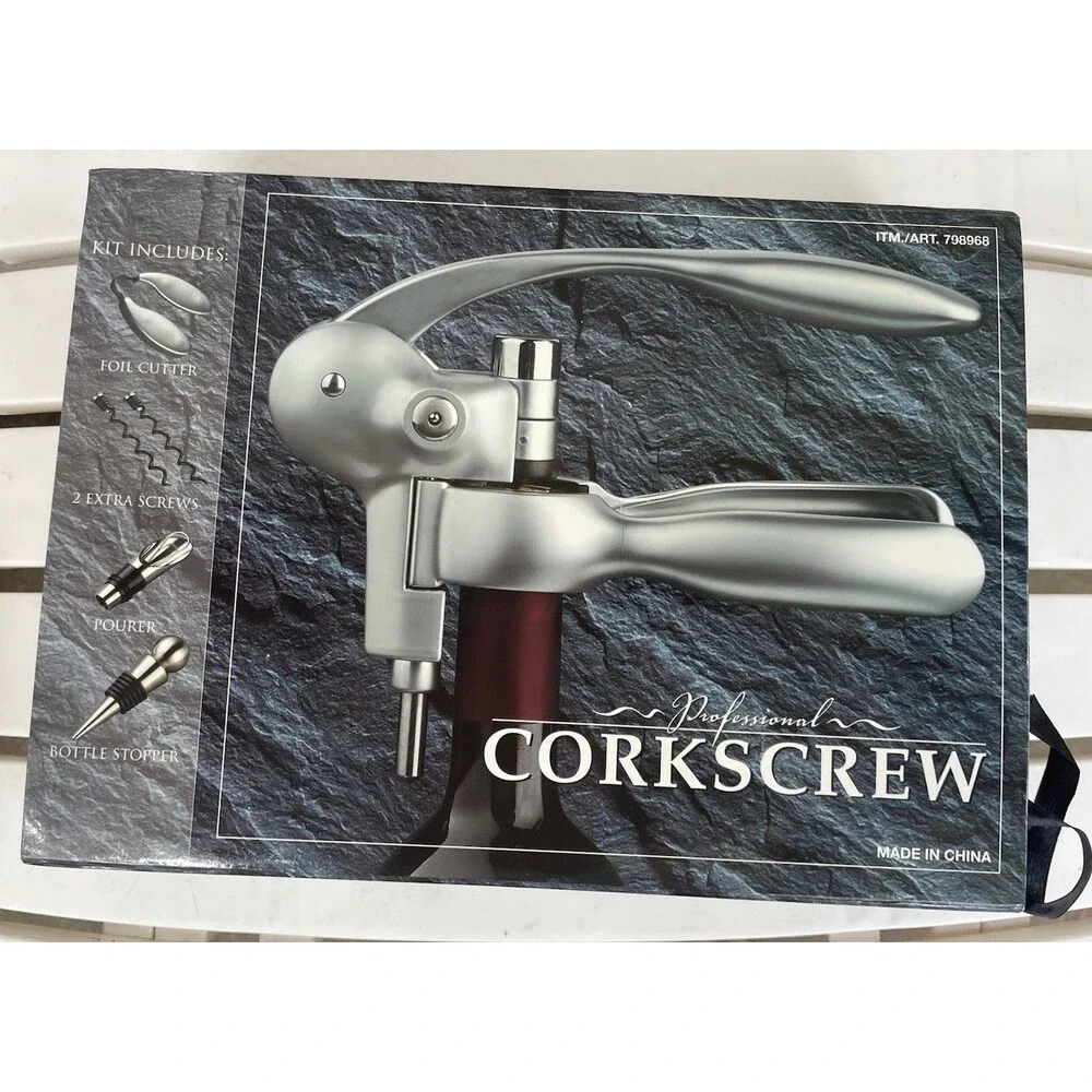 Professional Lever Style Wine Opener Set Corkscrew Foil Cutter Case Open Box